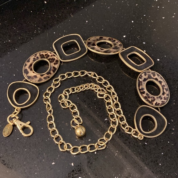 Chico's Accessories - Chico's Adjustable Chain Metallic Enamel Animal Print Neutral Belt